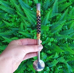 Bomba em Inox Decorada " Pérola Preto " n74