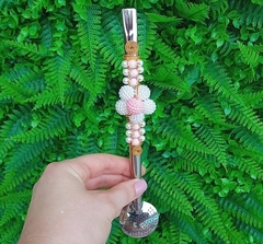 Bomba em Inox Decorada " Pérola Craquelada Rosa BB " n80