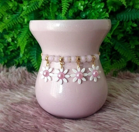 Pulseira de Cuia " 4 Margaridas lilás " 114