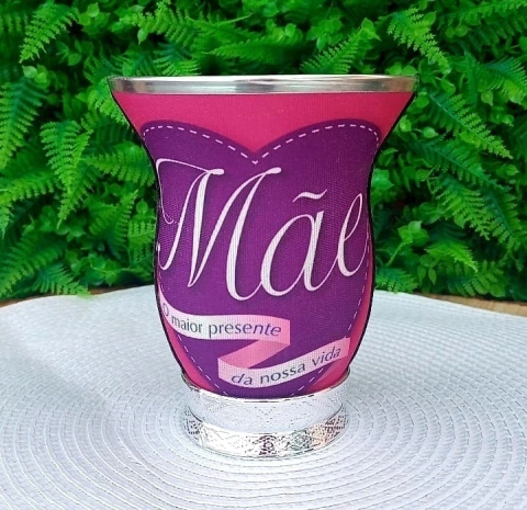 Cuia Baixa Forrada Dia das Mães " Mãe o maior presente da nossa vida " Rosa