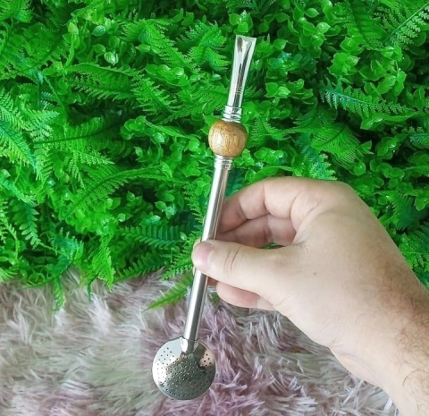 Bomba de Chimarrão Inox 22cm " PEDRA DE MADEIRA "