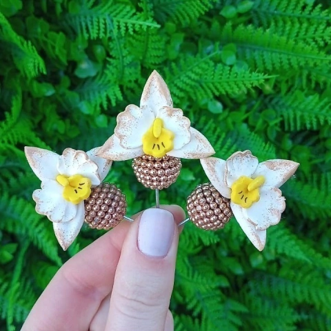 Kit 3 Enfeites de Cuia Orquídea Nude Pérola - comprar online