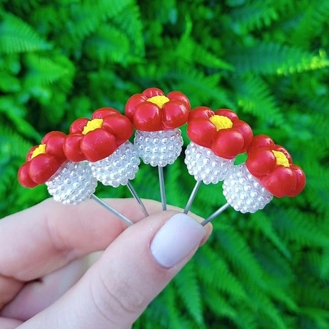 Kit 5 Enfeites de Cuia Florzinha Vermelha Pérola - comprar online