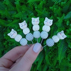 Kit 5 Enfeites de Cuia Gatinho Branco Pérola