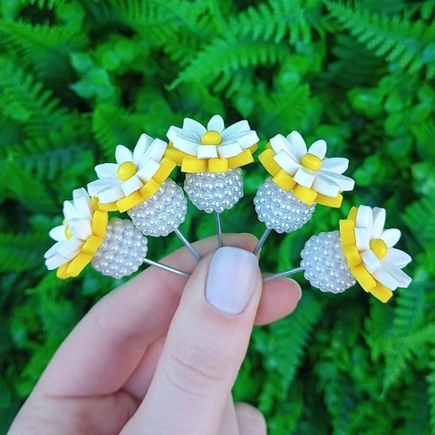 Kit 5 Enfeites de Cuia Margarida Bicolor " Amarelo " Pérola - comprar online