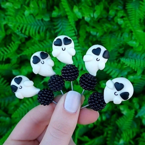 Kit 5 Enfeites de Cuia Fantasminha Olhos Coração Pérola - comprar online