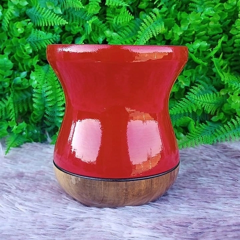 Cuia de Madeira Imbuia Bago Bicolor " Vermelho "