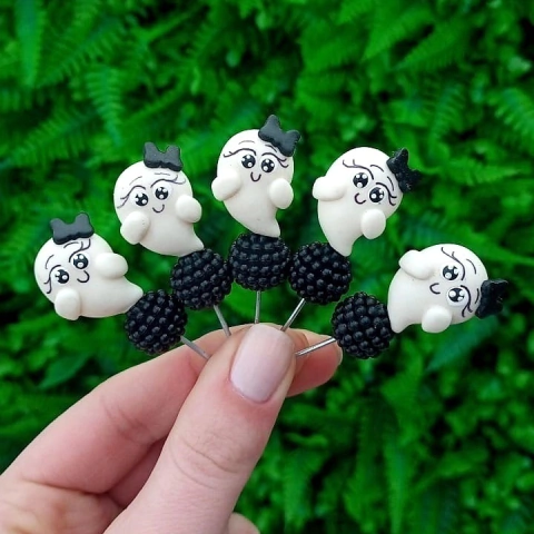 Kit 5 Enfeites de Cuia Fantasminha Top Pérola