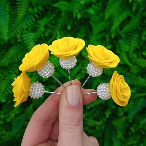 Kit 5 Enfeites de Cuia Rosa Amarelo Pérola