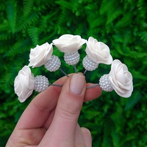 Kit 5 Enfeites de Cuia Rosa Branco Pérola