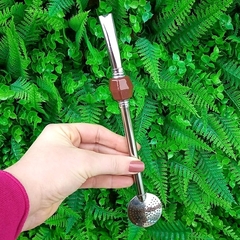 Bomba de Chimarrão Inox " Marrom " sextavada 22cm