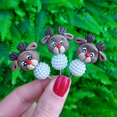 Kit 3 Enfeites de Cuia Cabeça Rena Pérola