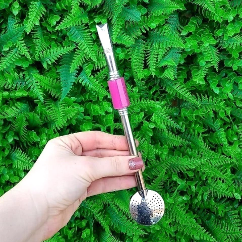 Bomba de Chimarrão Inox " Rosa " Tubo 22cm