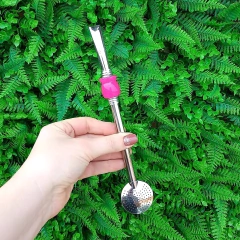 Bomba de Chimarrão Inox " Rosa " Cuia 22cm