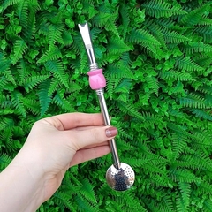 Bomba de Chimarrão Inox " Rosa Bebê " Cuia 22cm