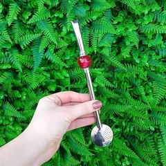 Bomba de Chimarrão Inox " Vermelho " Globinho 22cm