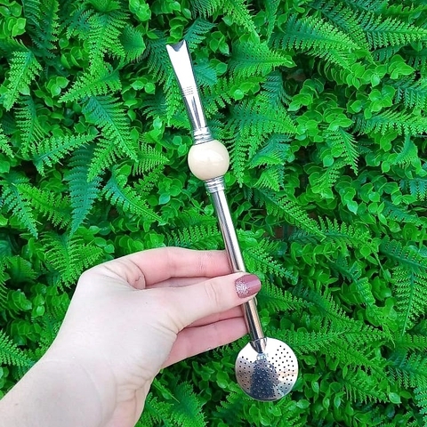 Bomba de Chimarrão Inox " Bege " Redonda 22cm