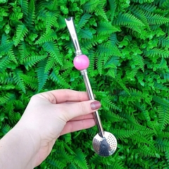 Bomba de Chimarrão Inox " Rosa Bebe " Redonda 22cm