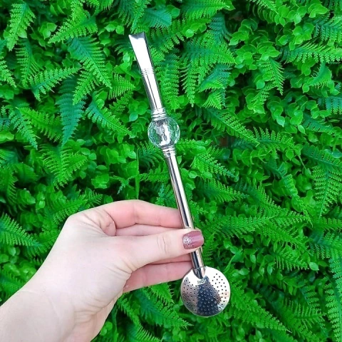 Bomba de Chimarrão Inox " Transparente " Globinho 22cm