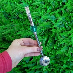 Bomba de Chimarrão Inox " Verde Água " Redonda 22cm