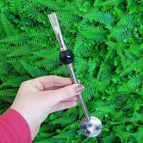 Bomba de Chimarrão Inox " Preta " Redonda 22cm