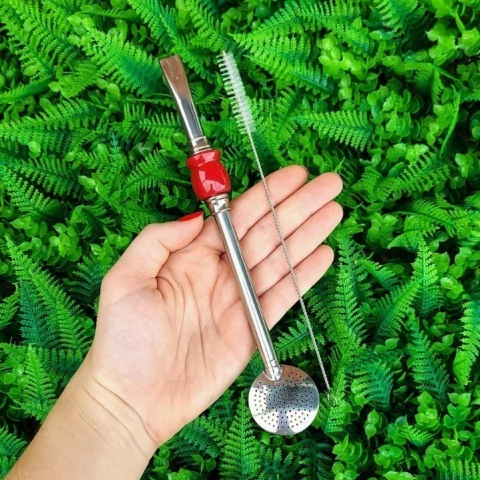 Bomba Rosqueável em Inox Pedra Acrílica " Cuia Vermelha " - comprar online