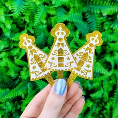 Kit 3 Enfeites Acrílico Nossa Senhora Aparecida " Dourado Glitter " - comprar online