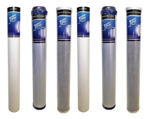 Kit x6 membranas 20 pulgadas SLIM, 2 sedimentos 5 micras + 2 carbón bloque + 2 carbón granular para filtro de agua c -503-
