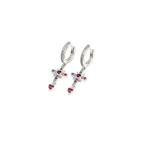 Brinco Argolinha Click Pingente Cruz Colorido RF: B0054 - comprar online