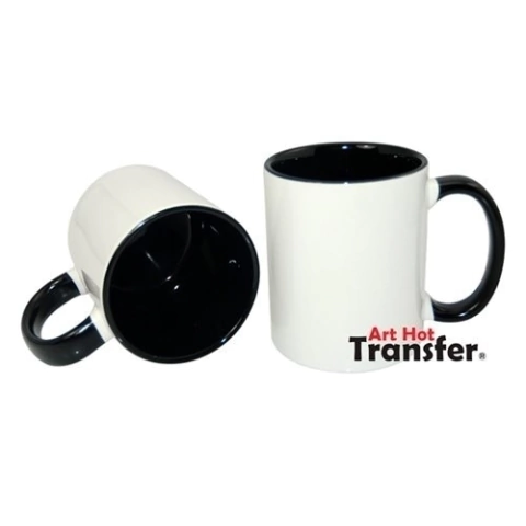 MUGHCRAFTPR - 06 ou 36 un - Caneca 11oz Sublimática - Alça e Interna Colorida - Preta