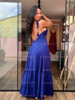 Vestido Afrodite Azul seda indiana - Loja Acredita Bonita
