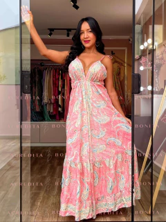 Vestido Paola Rosa Longo em Seda Estampado - Loja Acredita Bonita