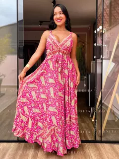 Vestido Ana Rosa Longo Decote V em Seda - Loja Acredita Bonita