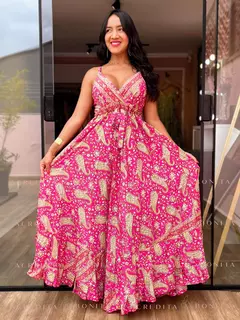 Vestido Ana Rosa Longo Decote V em Seda - comprar online