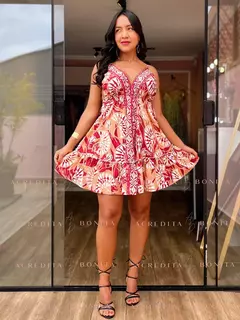 Vestido Eva Vermelho Curto em Seda Estampado - comprar online