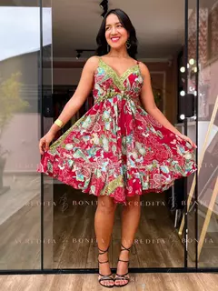 Vestido Luna Vermelho Curto em Seda Estampado - comprar online