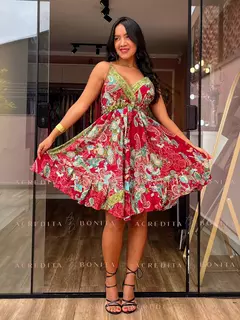 Vestido Luna Vermelho Curto em Seda Estampado - loja online