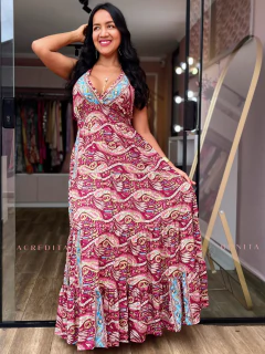 Vestido Helena Vinho em Seda Longo Estampado - comprar online