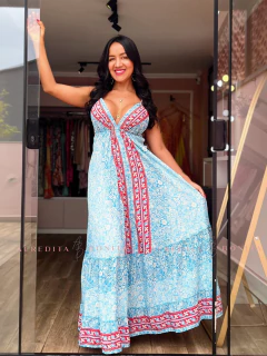 Vestido Paola Azul Seda Indiaana - loja online