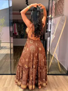 Vestido Paola - Marrom Seda Indiana