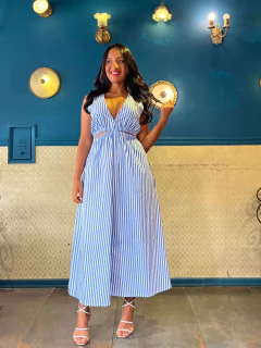 Vestido Heloísa listrado Azul - comprar online