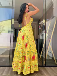 Vestido Paola Longo em Seda Estampado Amarelo