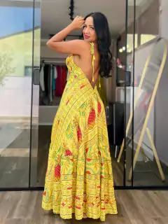Vestido Paola Longo em Seda Estampado Amarelo - Loja Acredita Bonita