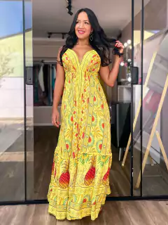Vestido Paola Longo em Seda Estampado Amarelo - comprar online