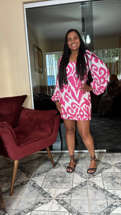 Vestido Monique Curto Estampado Rosa - Loja Acredita Bonita