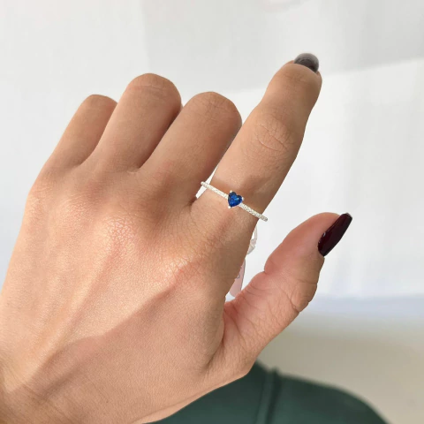Anel Coração Cravejado Azul