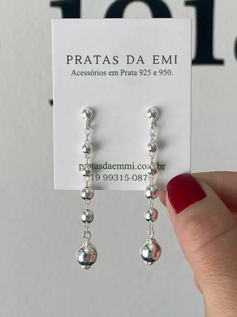 Brinco Pendurado Bolinhas de Prata