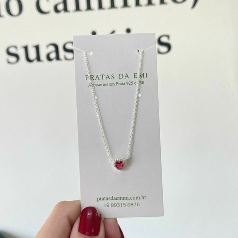 Gargantilha Coração Cristal Incolor ou Rosa - comprar online