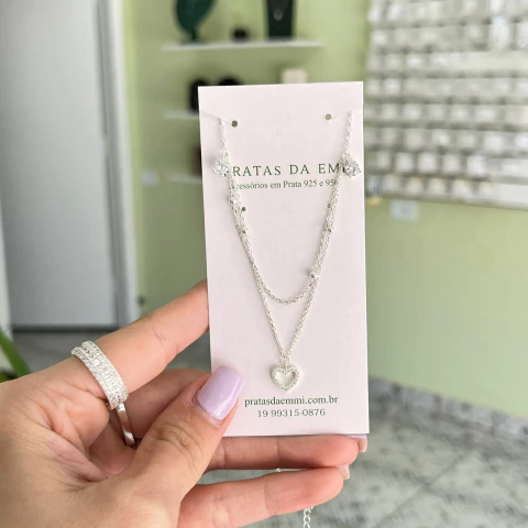 Gargantilha Coração Dupla Corrente Zircônia - comprar online