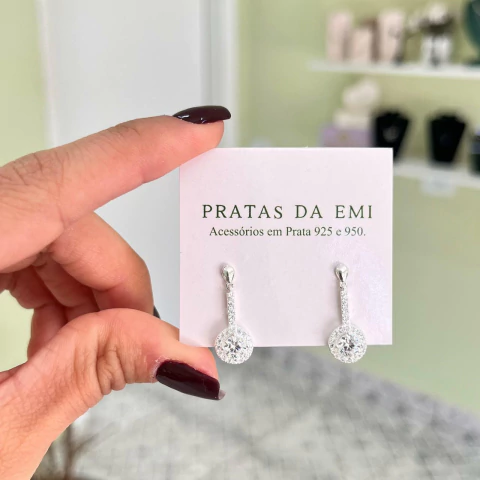 Brinco Pendurado Zircônia Redondo - comprar online